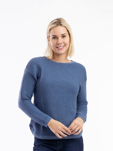 Orientique Knit Ribbed Pullover 1287 - Denim Melange